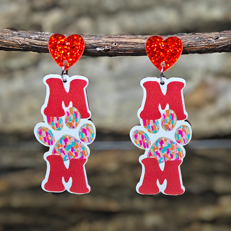 Wholesale Mother's Day Earrings MOM Letters Sports Style Baseball Shiny Earrings