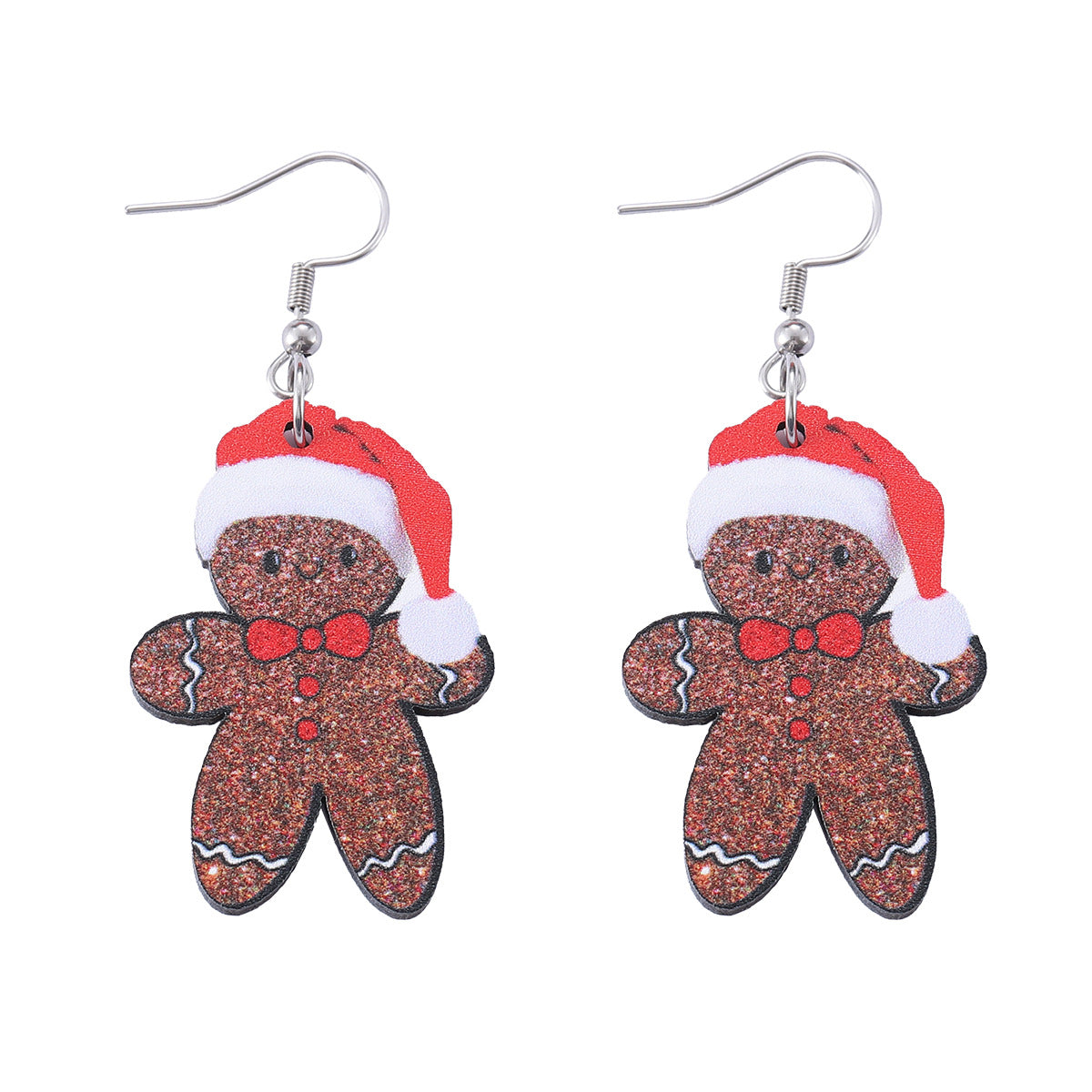 Wholesale Christmas cute Christmas hat gingerbread man pendant earrings wooden
