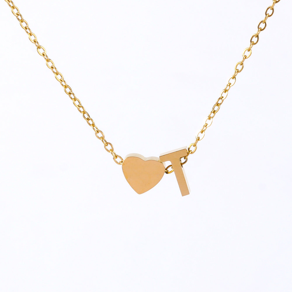 Wholesale light luxury love 18K gold stainless steel 26 letters necklace