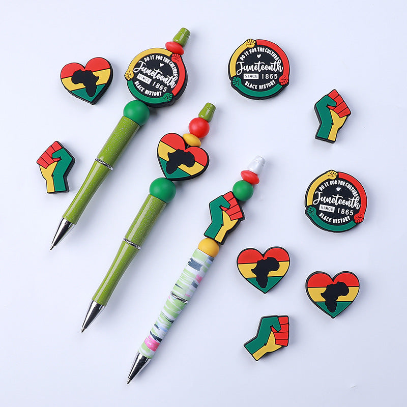 Wholesale 20pcs Juneteenth Silicone Focal Beads DIY Beaded Pen Accessories ACC-BDS-HeXing018