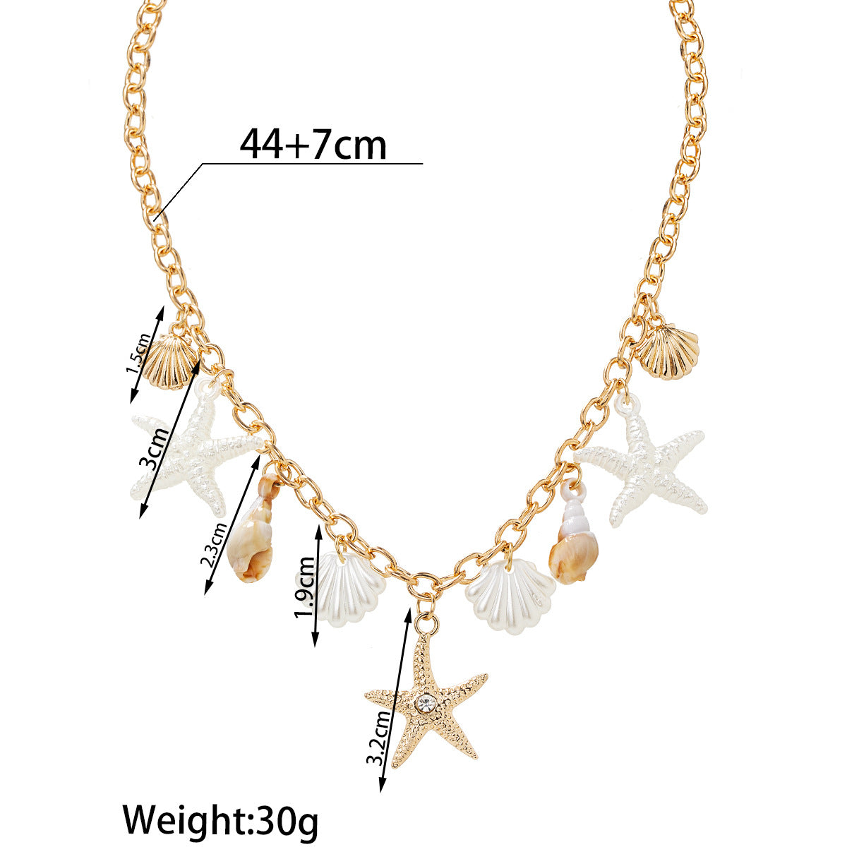 Wholesale Bohemian  alloy starfish scallop conch pendant adjustable women's necklace