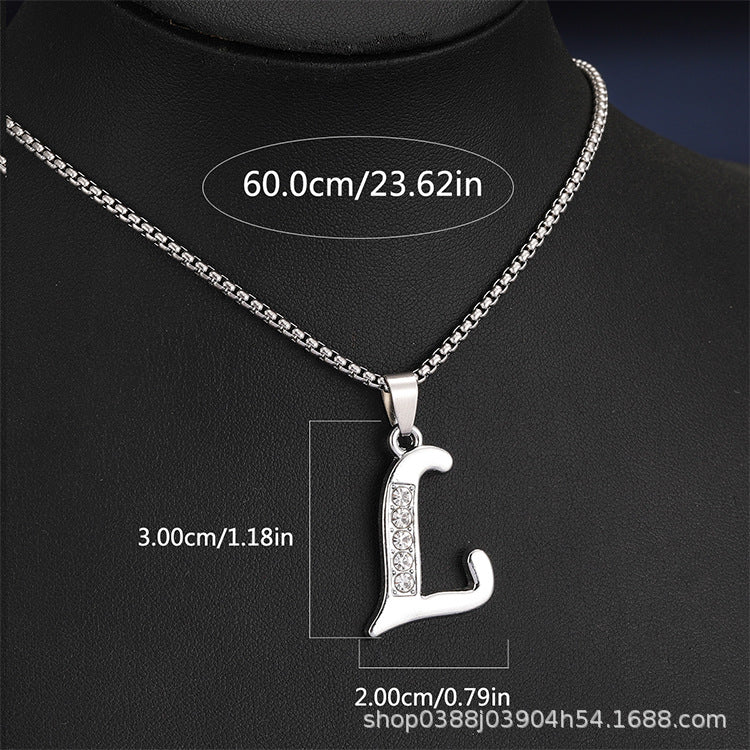 Wholesale Titanium Steel 26 Diamond-Encrusted English Letter Necklaces