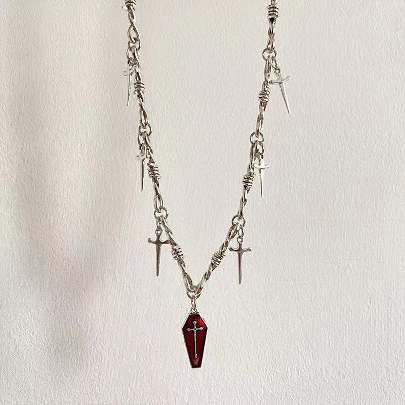 Wholesale Gothic Harajuku Street Necklace Alloy Coffin Cross Sword Pendant Fashion Accessory