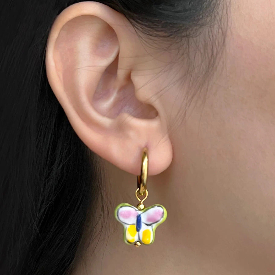 Wholesale Blue and White Porcelain Stainless Steel Colored Enamel Oil Earrings
