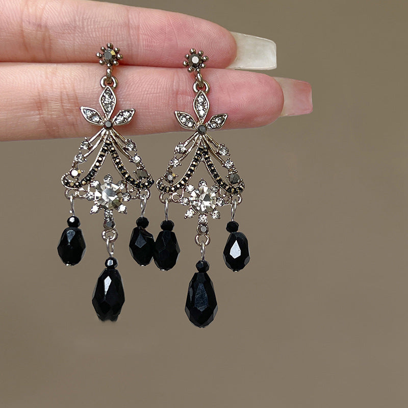 Wholesale Black Bamboo Flower Pearl Tassel Earrings ACC-ES-Fengm003