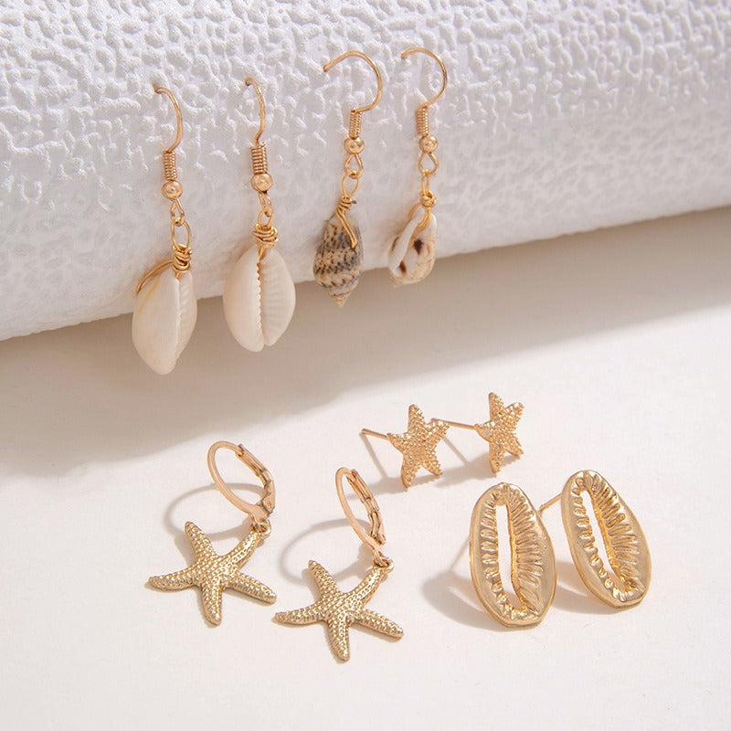 Wholesale Beach Style Shell Star Conch Starry Earrings