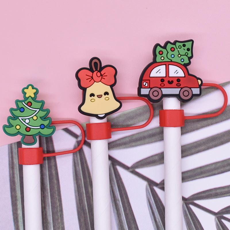 Wholesale 5pcs 10mm Cute Christmas PVC Soft Straw Tube Cap ACC-SCR-RYY107
