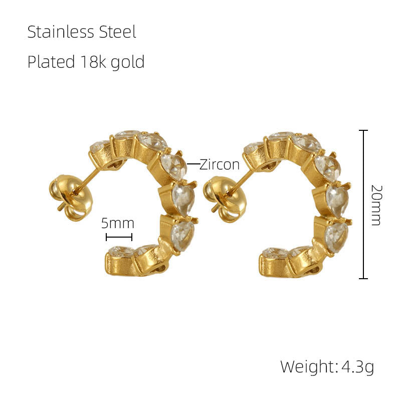 Wholesale stainless steel temperament zircon earrings
