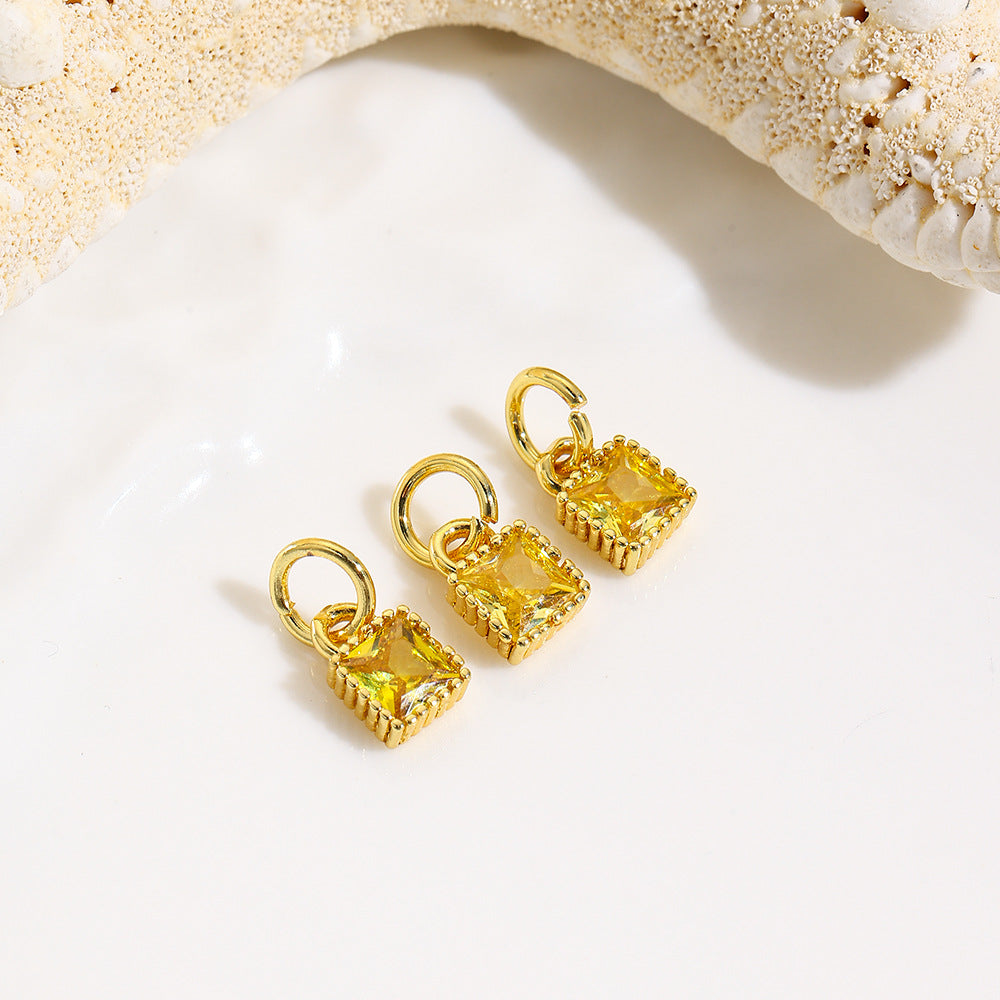 Wholesale Copper plated 18k micro inlaid zircon geometric square colorful small pendant