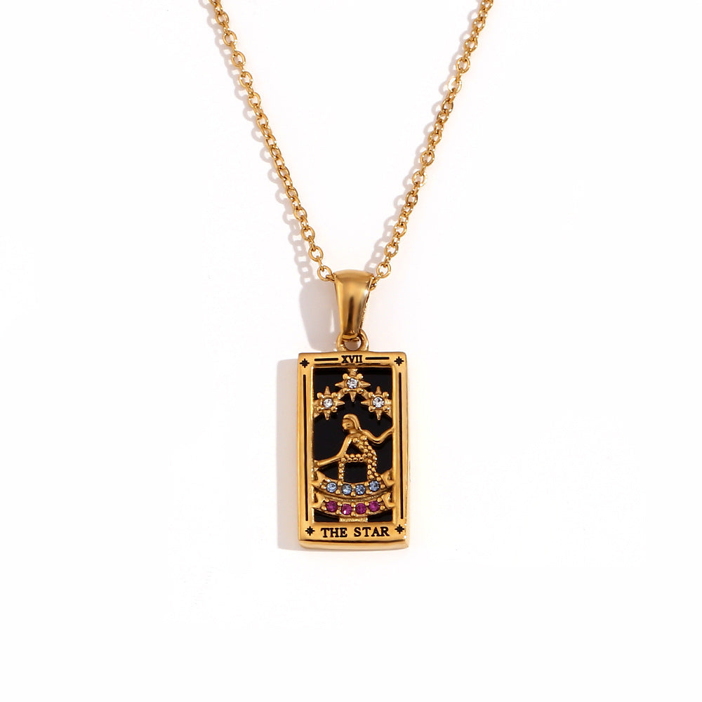 Wholesale Tarot Pendant Necklace 18K Gold Plated Stainless Steel Retro Trendy Jewelry Gift