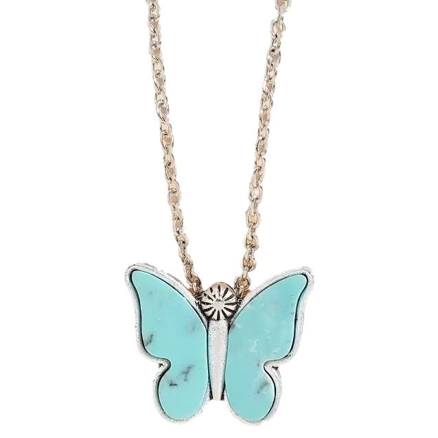 Wholesale Butterfly Inlaid Turquoise Pendant Necklace