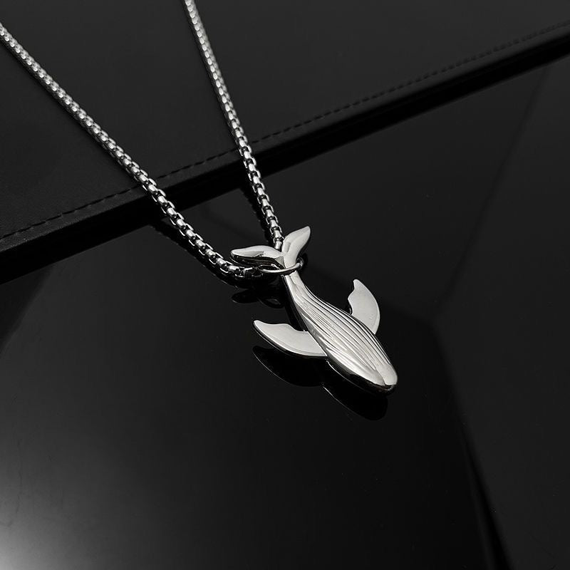 Wholesale Ocean Whale Rhinestone Pendant Necklace Titanium Steel Fashion Accessory Gift
