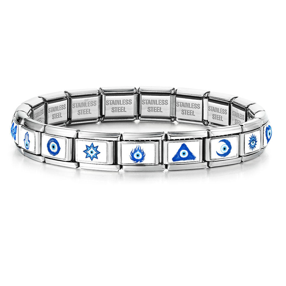 Wholesale Modern Blue Devil' s Eye Stainless Steel Detachable DIY Bracelet Boutique Resale