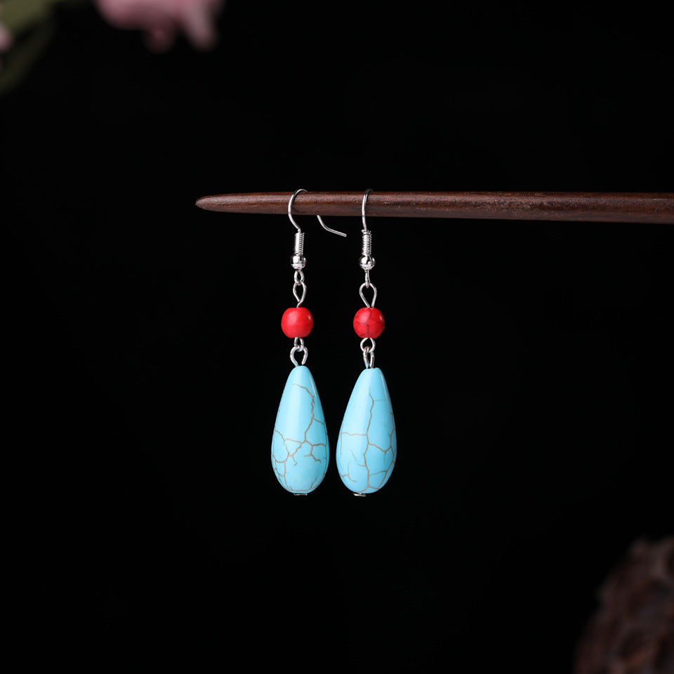 Wholesale Alloy Flower Tassel Earrings Retro Ethnic Turquoise Style Fashion Jewelry For Party Wear