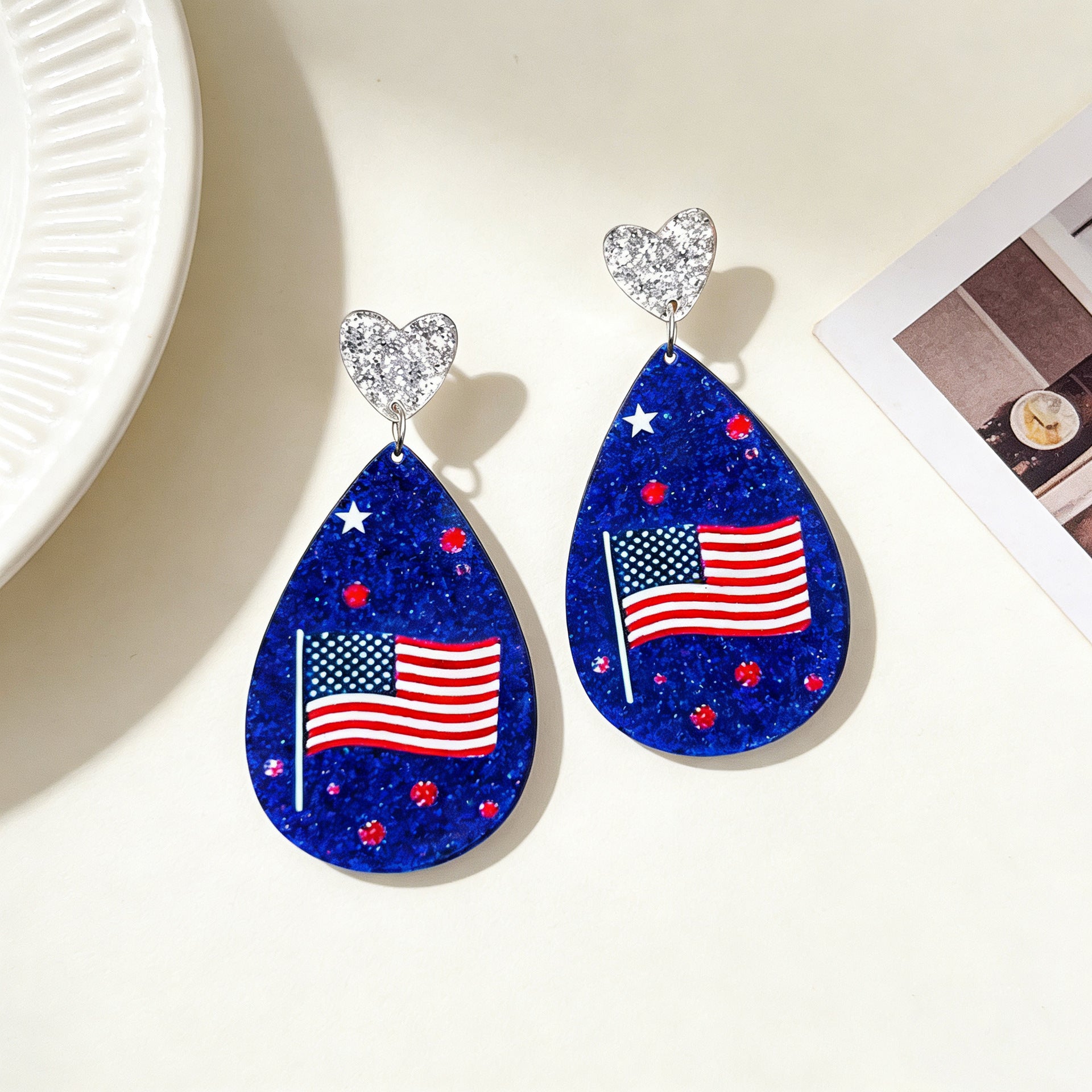 Wholesale Independence Day Flag-Colored Acrylic Earrings