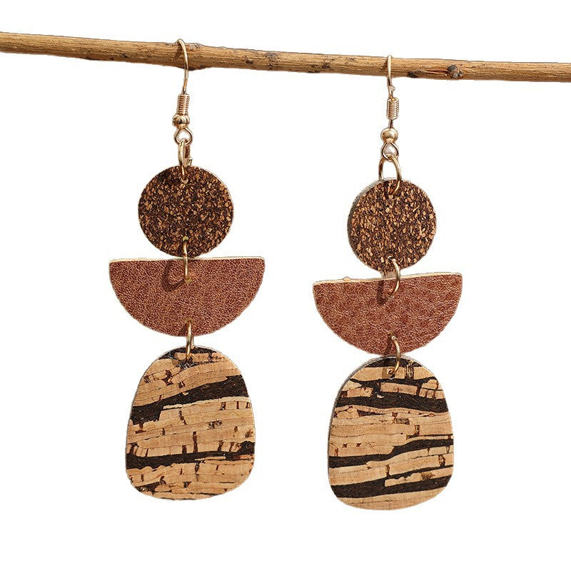 Wholesale Three Layer Cork Geometric Versatile Earrings