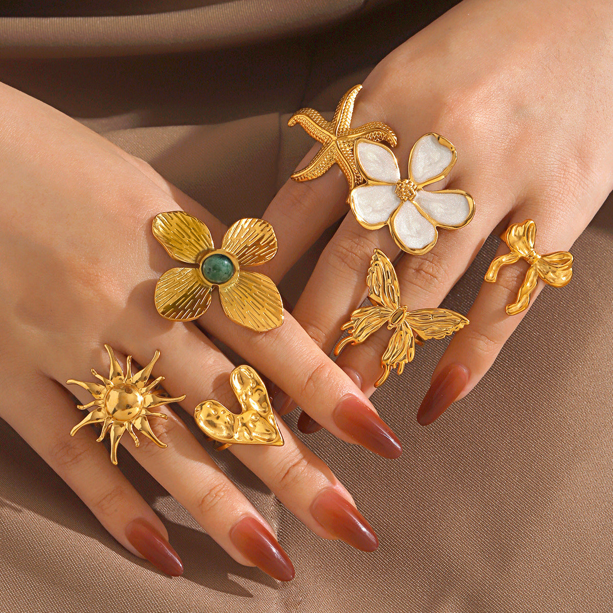 Wholesale Stainless Steel Fashion Rings with Heart,  Starfish,  and Butterfly Motifs Chic Jewelry Accessory for Gifts