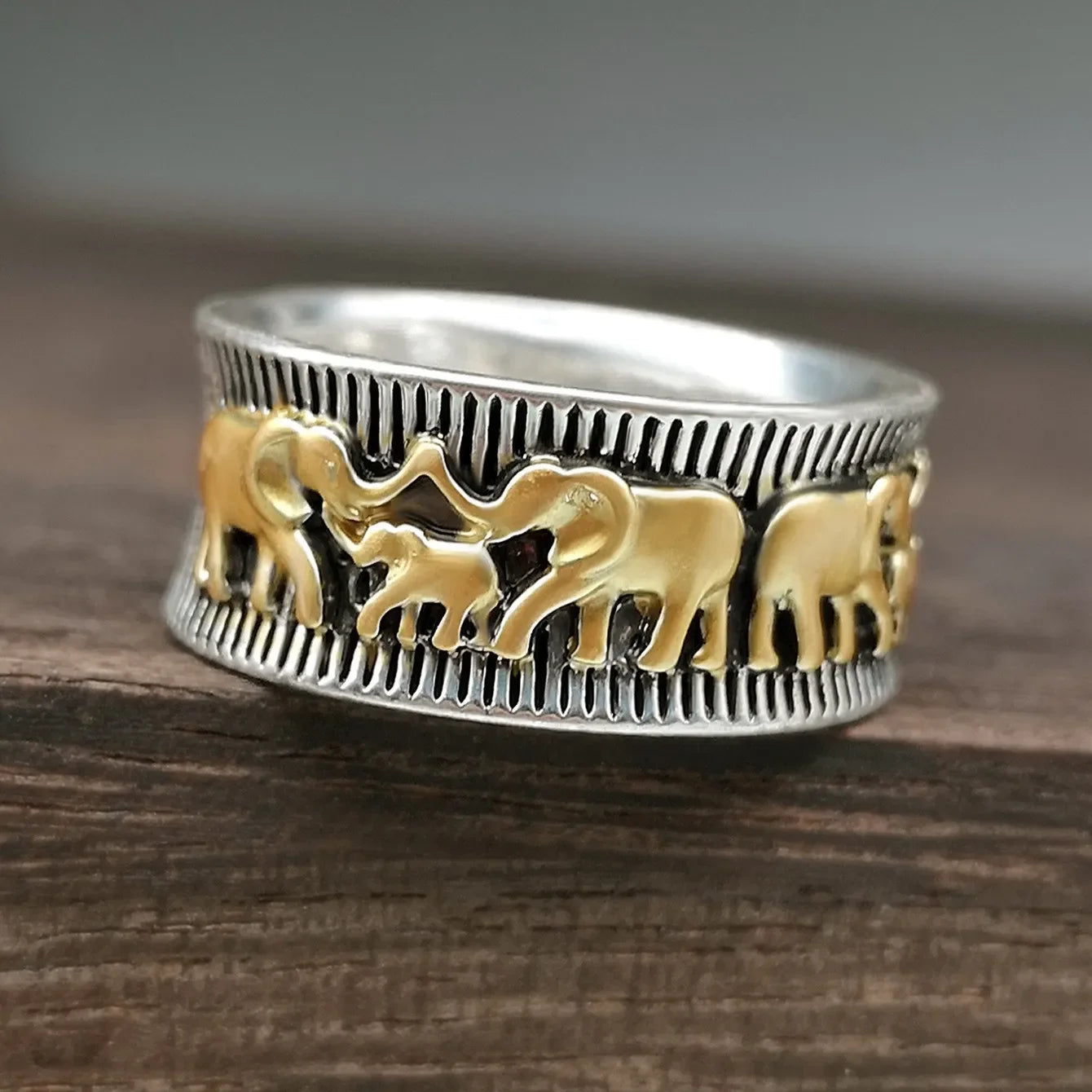 Wholesale  Retro Animal Elephant Ring Double Color Gold Plating  Ring
