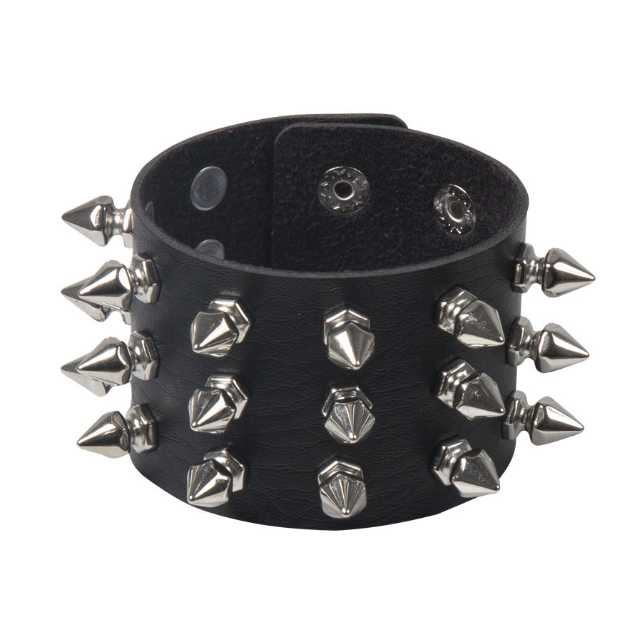 Wholesale Punk Style Exaggerated Pointy Rivet Bracelet Gothic Leather Bracelet ACC-BT-Jinl001