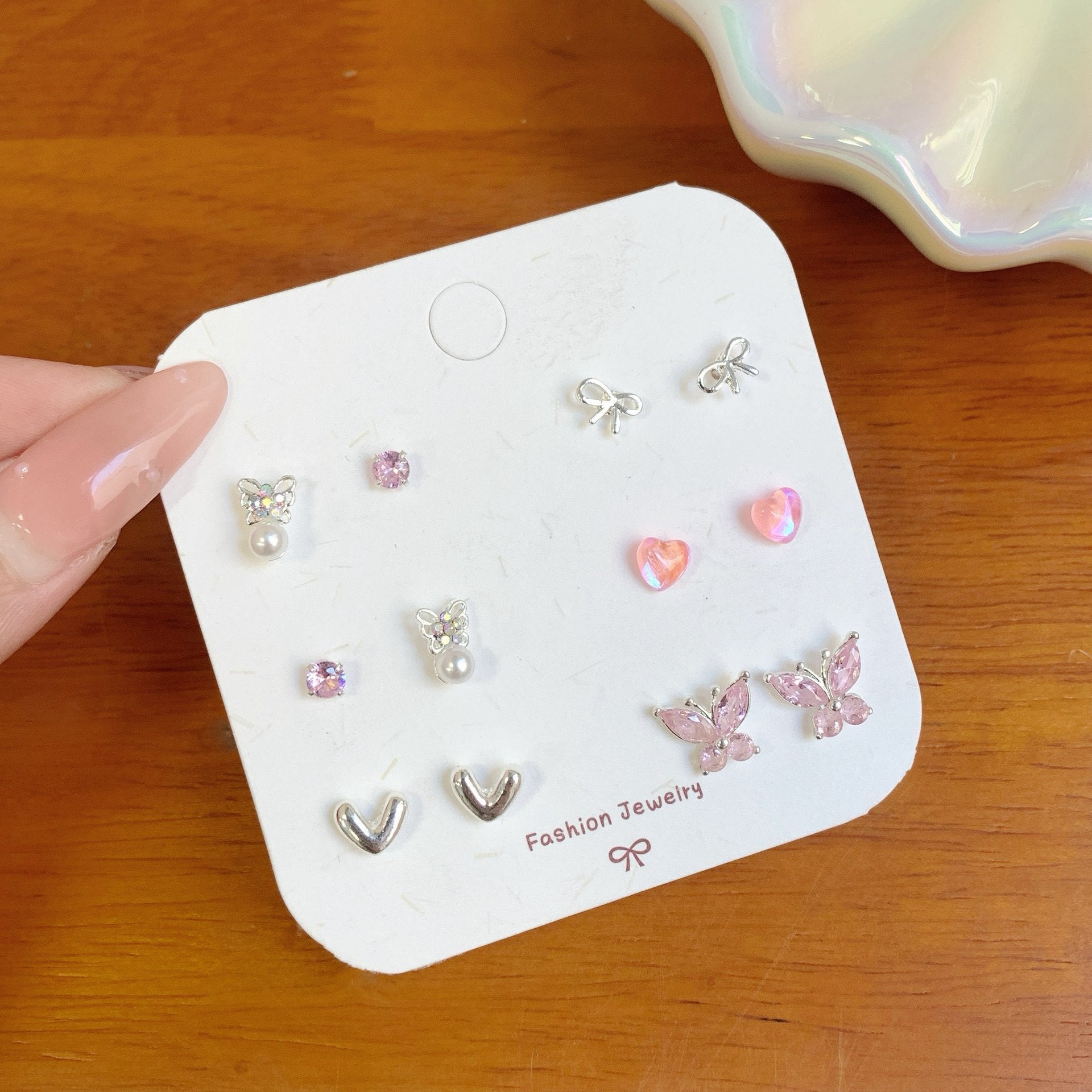 Wholesale Autumn Colorful Butterfly Flower Pearl Earring Set Silver Needle Small Sweet Earrings