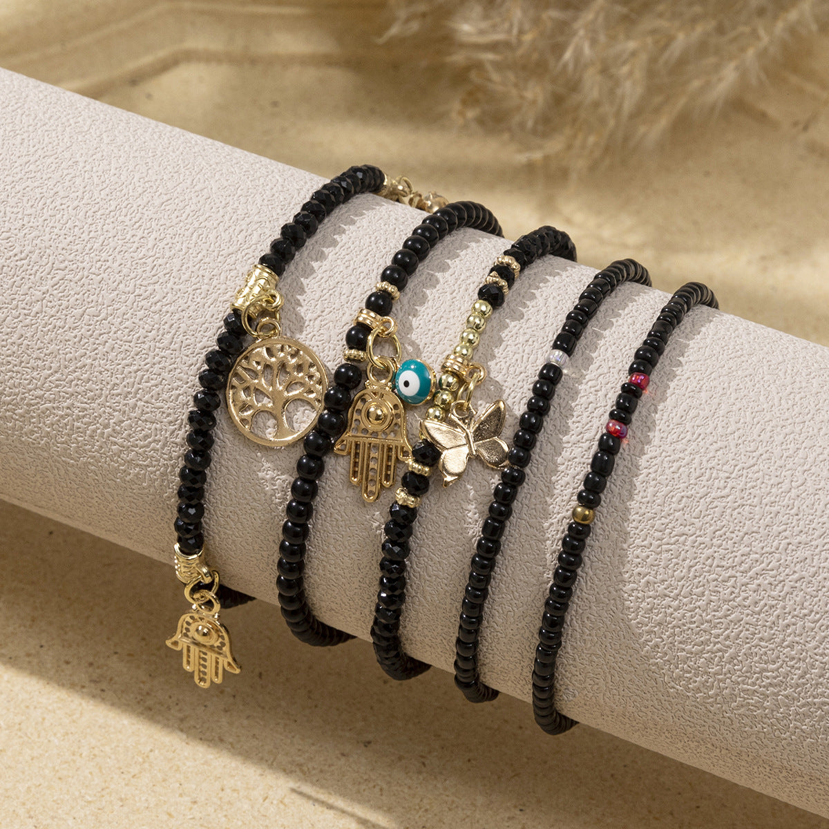 Wholesale Bohemian Multi-Layered Stacked Seed Bead Evil Eye  Bracelet