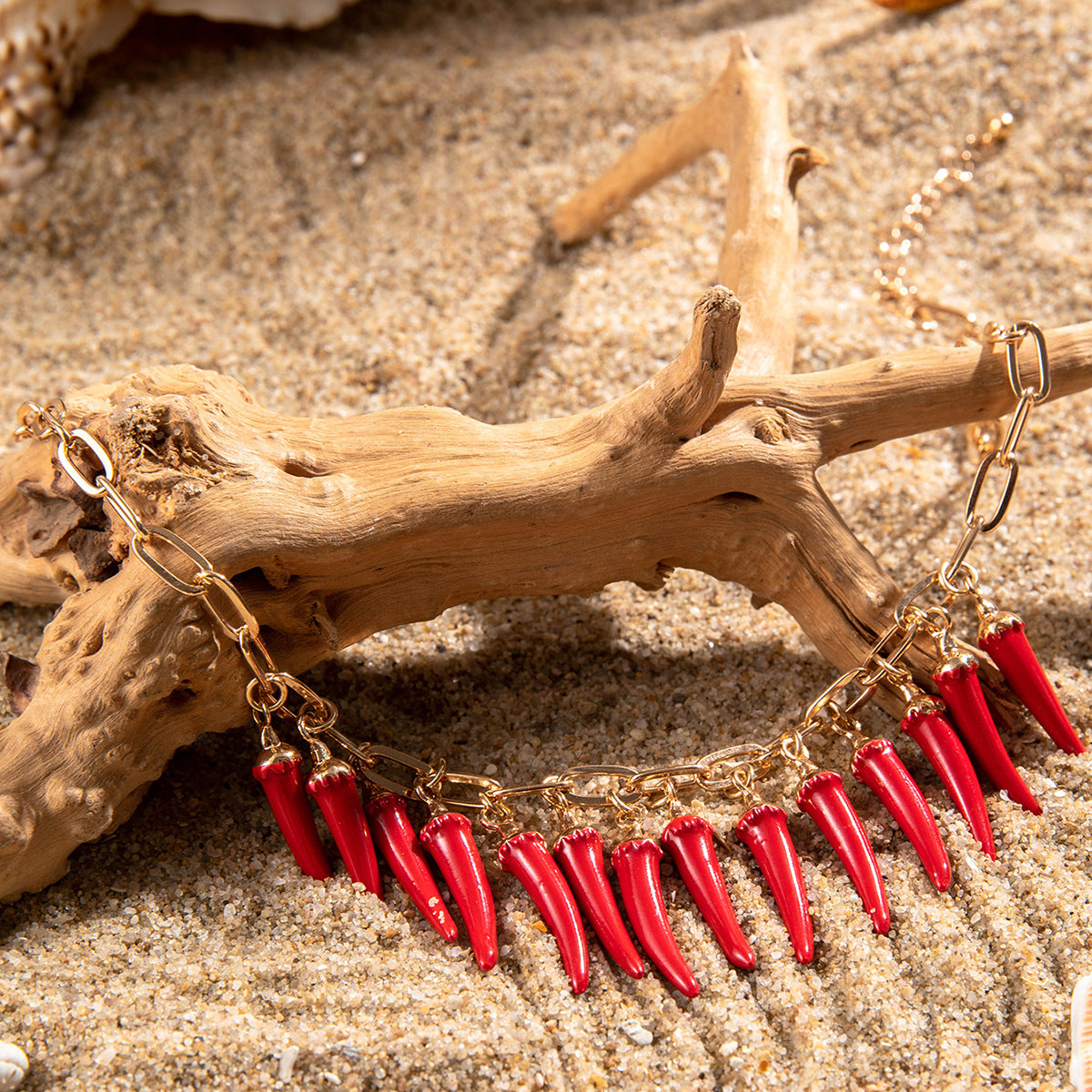 Wholesale  creative red pepper pendant alloy hollow metal necklace