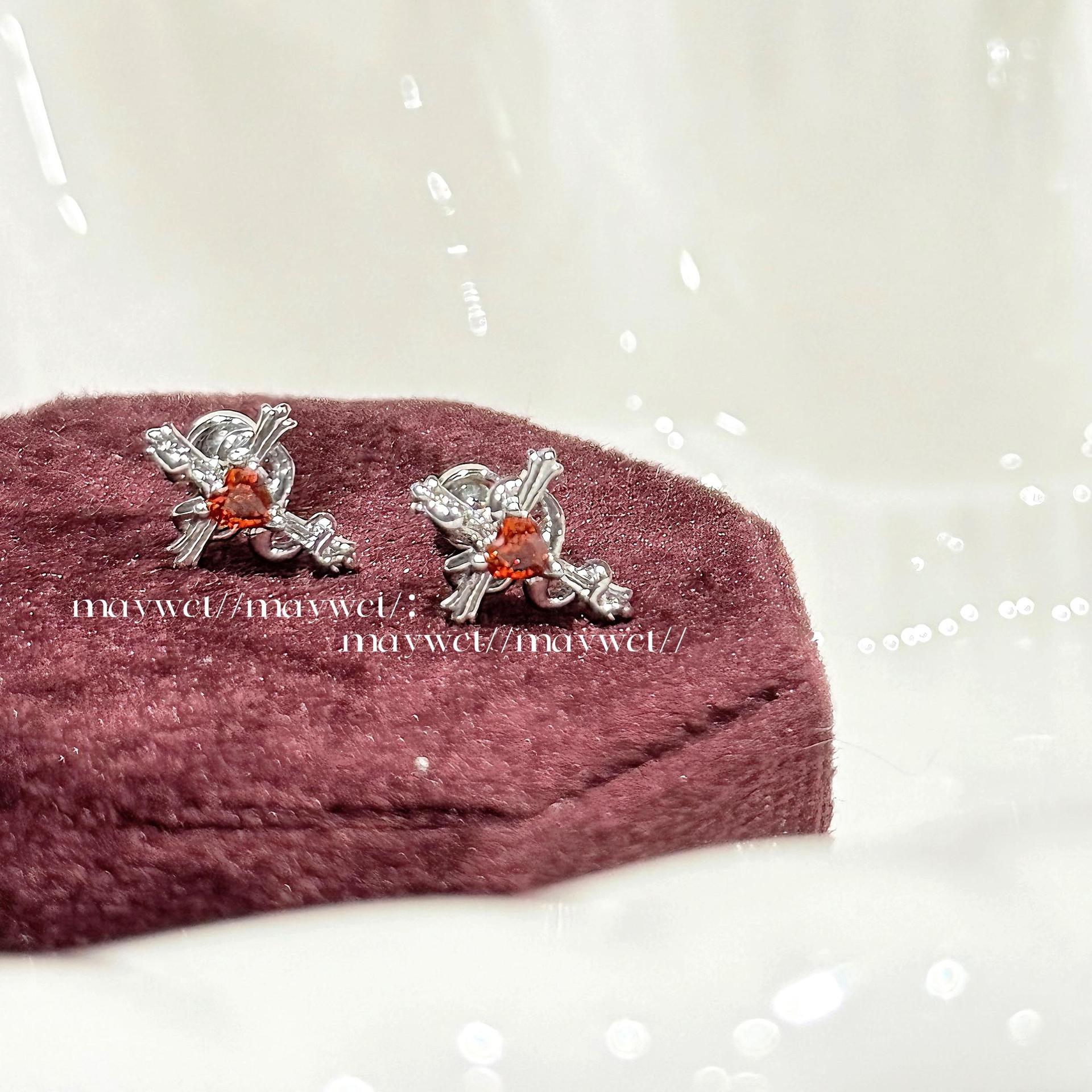 Wholesale Titanium Steel Red Snake Wrapped Around the Cross Heart Earrings