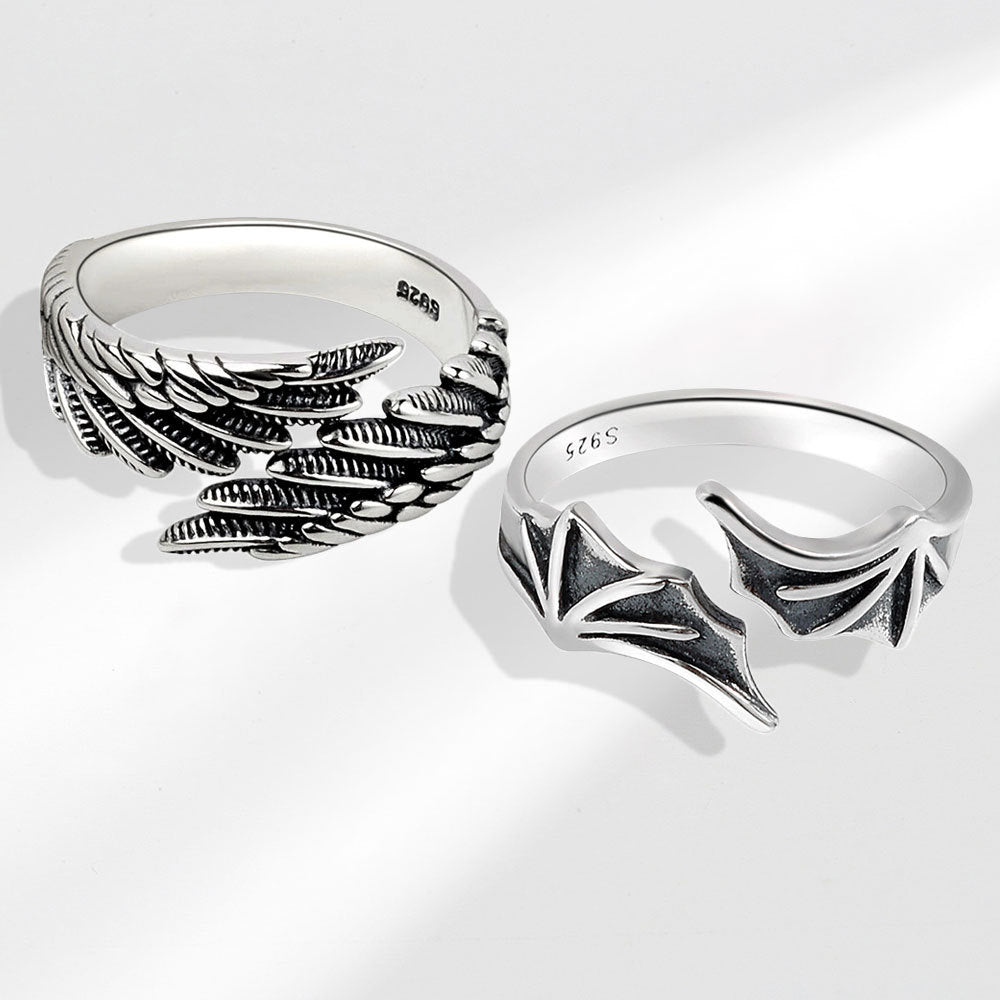 Wholesale Copper Thai Silver Plated Adjustable Angel &  Demon Wings Ring for Couple Gift