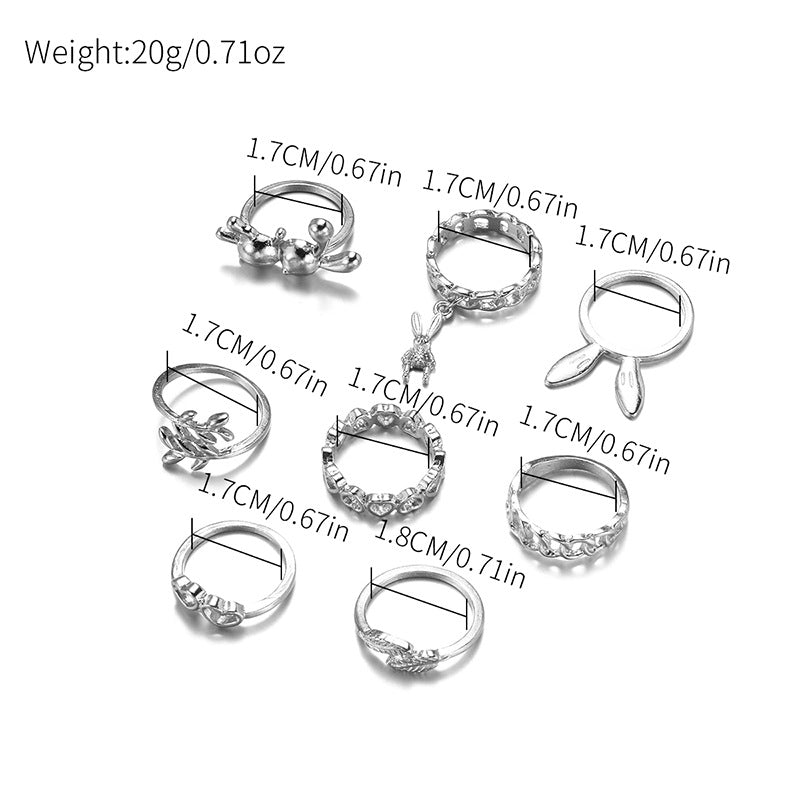 Wholesale  cute rabbit ear ring 8 pieces suit