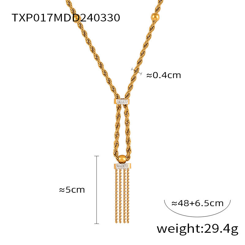 Wholesale Diamond Drip Glaze Geometric Double Layer Twist Chain Titanium Steel Necklaces Jewelry Set ACC-NE-MiLi007