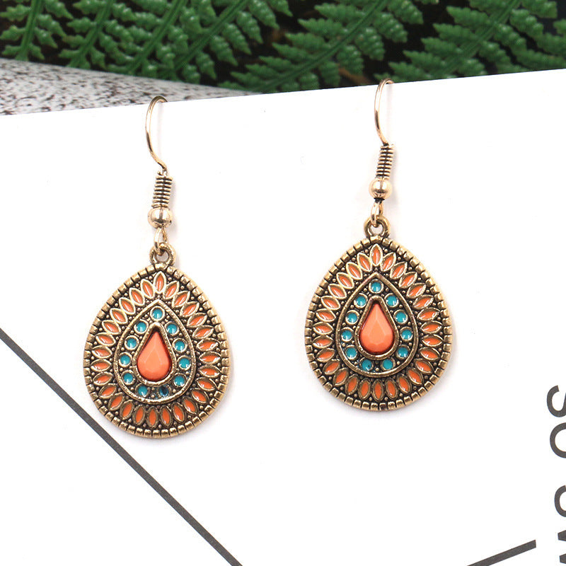 Wholesale Vintage Alloy Geometric Water Drop Oil Drop Tassel Earrings Party Jewelry Accessory
