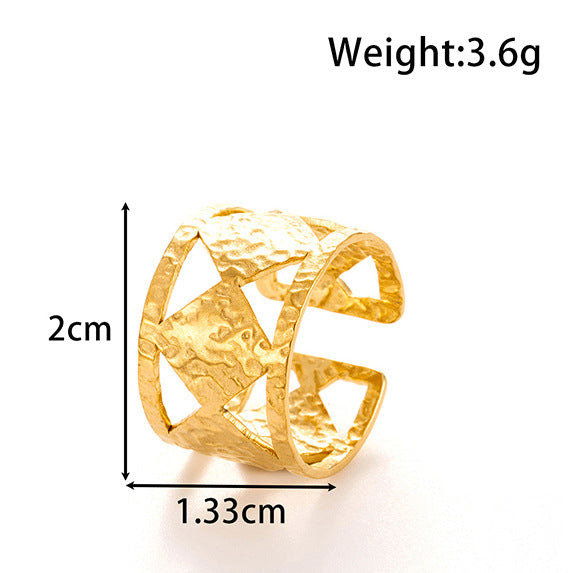 Wholesale Titanium steel exaggerated wide version fashion  light luxury smooth metal line opening adjustable ring