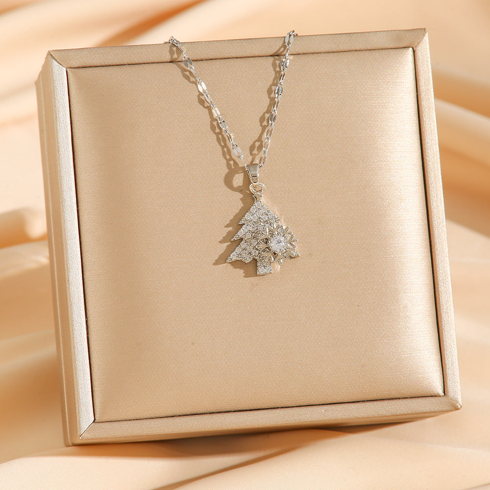 Wholesale Rotating Snowflake Christmas Tree Titanium Steel Necklace