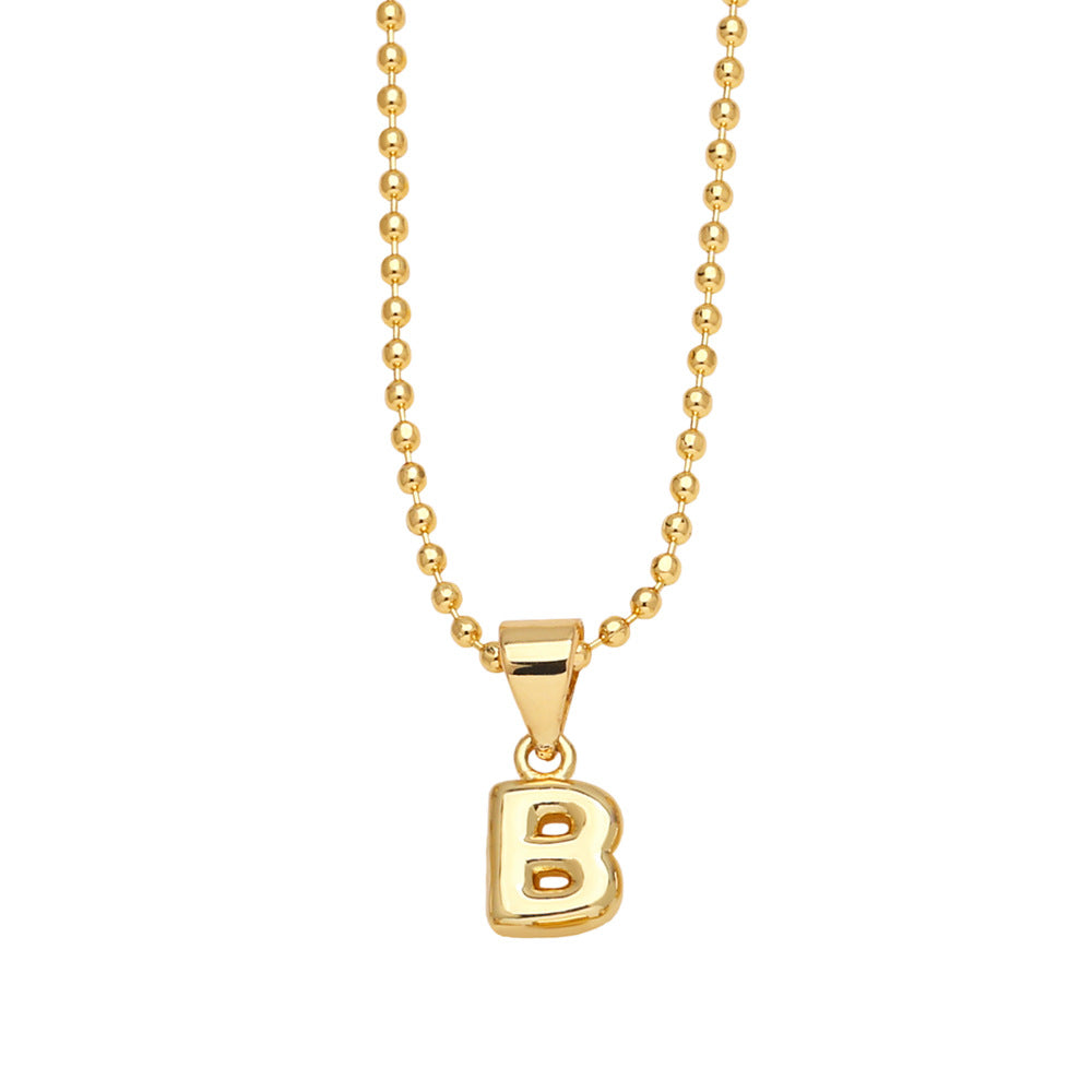Wholesale 26 letters copper plated gold shiny necklace