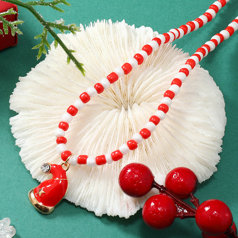 Wholesale Santa Claus Snowman Pendant Soft Ceramic Rice Bead Necklace ACC-NE-KaiQing003
