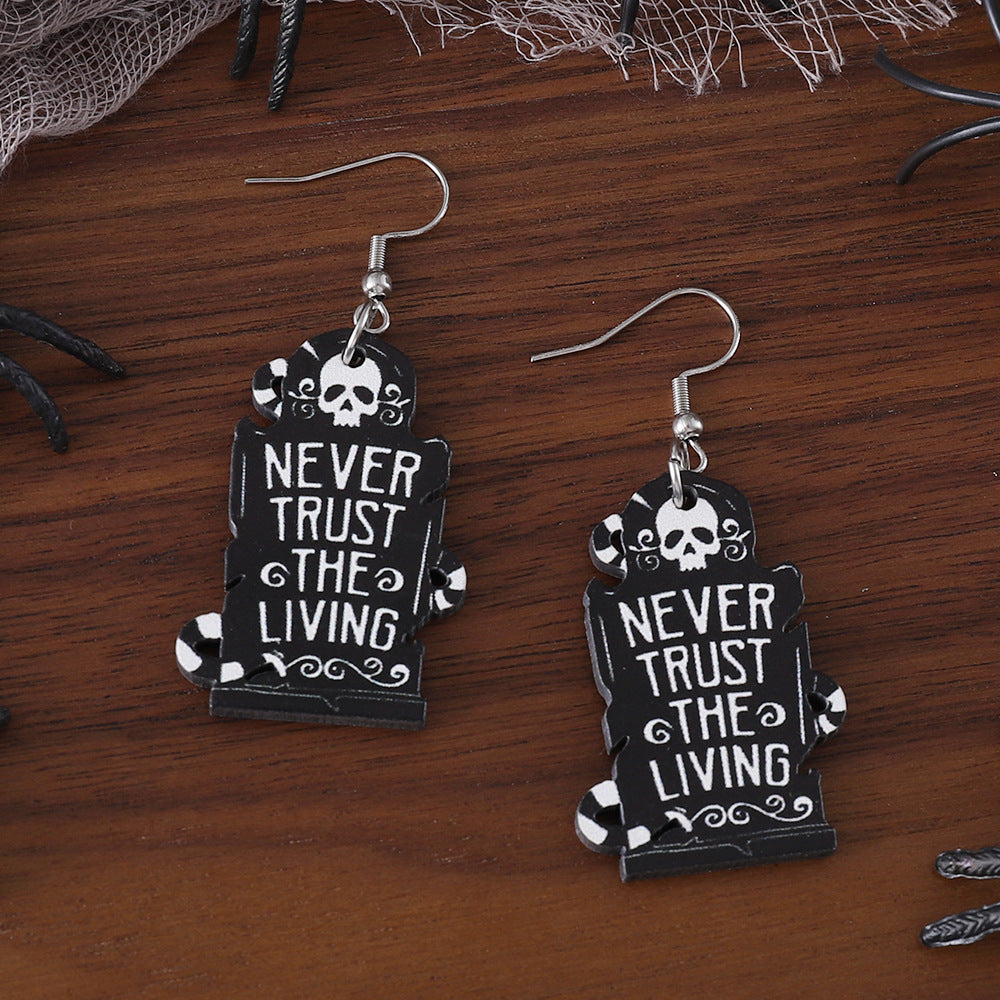 Wholesale Halloween Skull Tombstone Pendant Wood Earrings