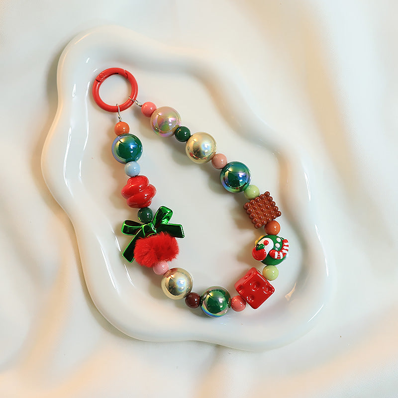 Wholesale Christmas Beaded Keychain Accessories Ins Style Mobile Phone Beaded Keychain