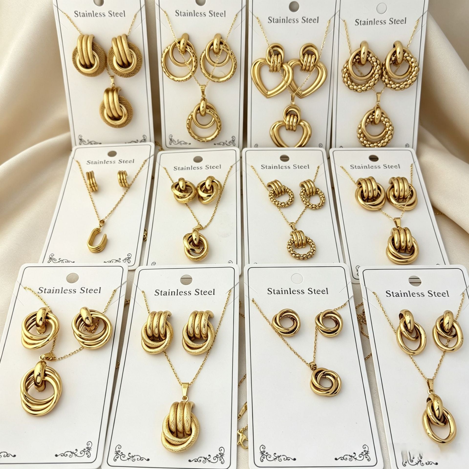 Wholesale Geometric Gold Plated Stainless Steel Necklace Earring Set for Party Boutique Jewelry