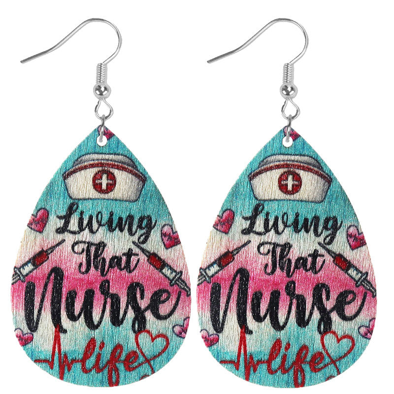 Wholesale Nurse Doctor Teardrop Shaped Wooden Earrings ACC-ES-Mijun005