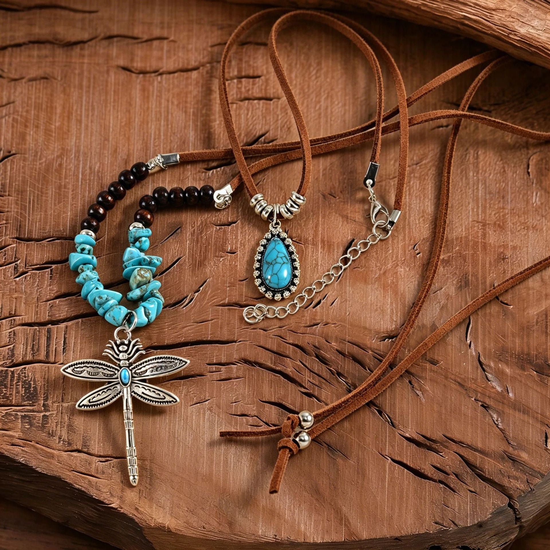 Wholesale Vintage Silver Bohemian Dragonfly Necklace with Turquoise Inlay Fashion Jewelry Accessory