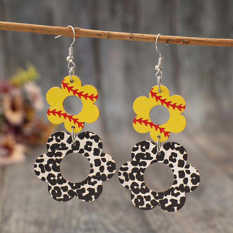 Wholesale Sports style hollow flower print leaf cow pattern retro earrings