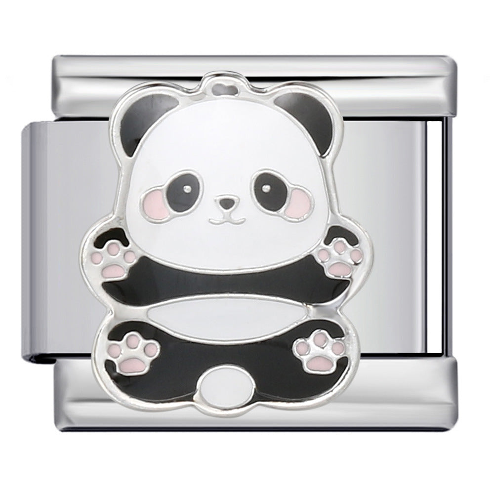 Wholesale Italian Charm Bracelet 9mm DIY Splicing Removable Cartoon Panda Stainless Steel Composable Bracelet