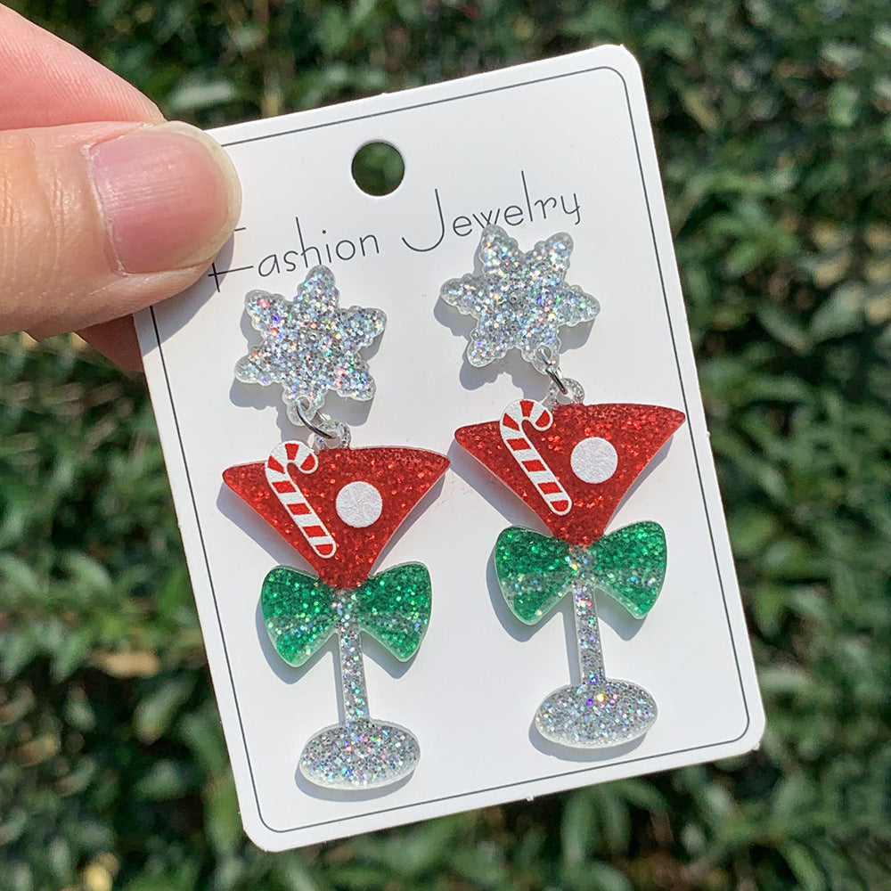 Wholesale Christmas Series   Acrylic Tree Wine Glass Earrings