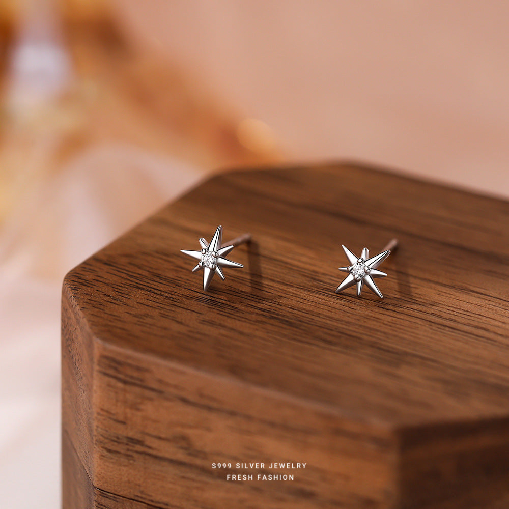 Wholesale s999 foot silver zircon eight  star earrings