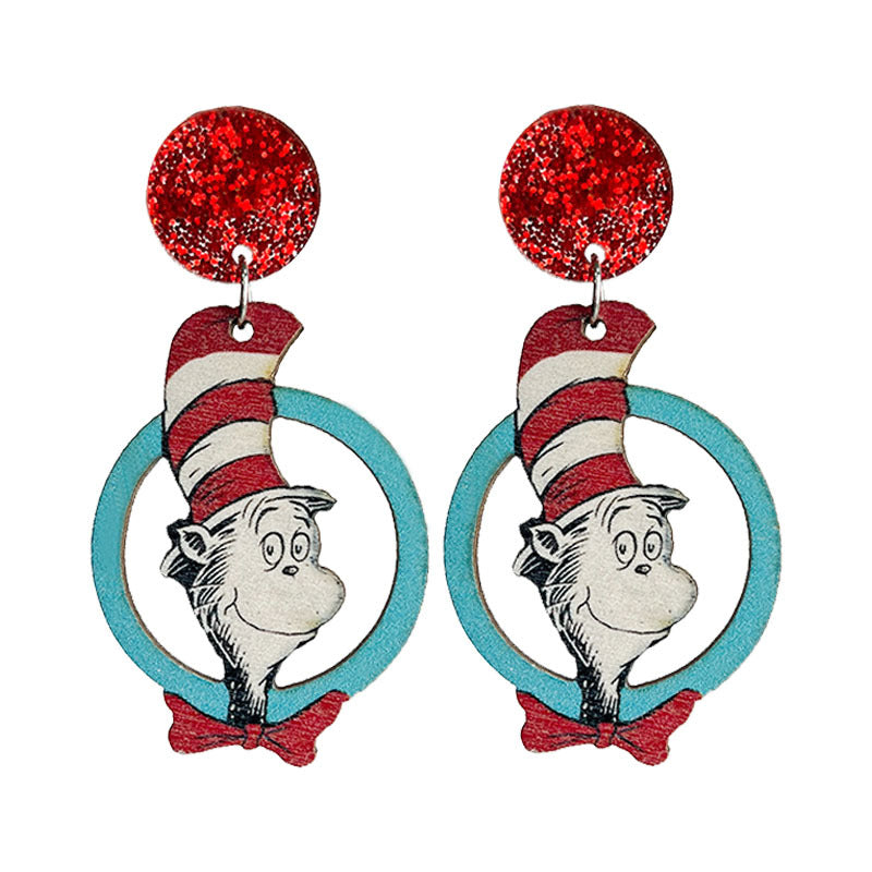Wholesale Wooden Printed Glitter Cat Reading Earrings For Teacher Book Lover Fashion Jewelry Accessory