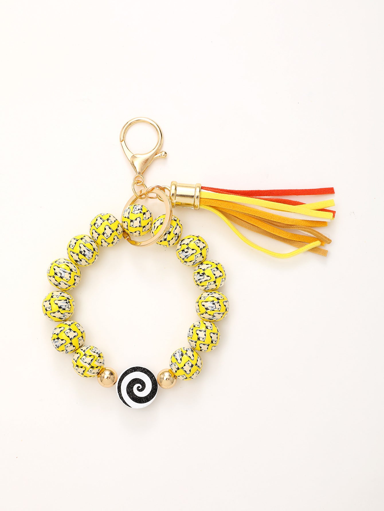 Wholesale Colorful Tassel Cat Claw Leaf Wooden Beaded Wristlet Keychain ACC-KC-YTian023