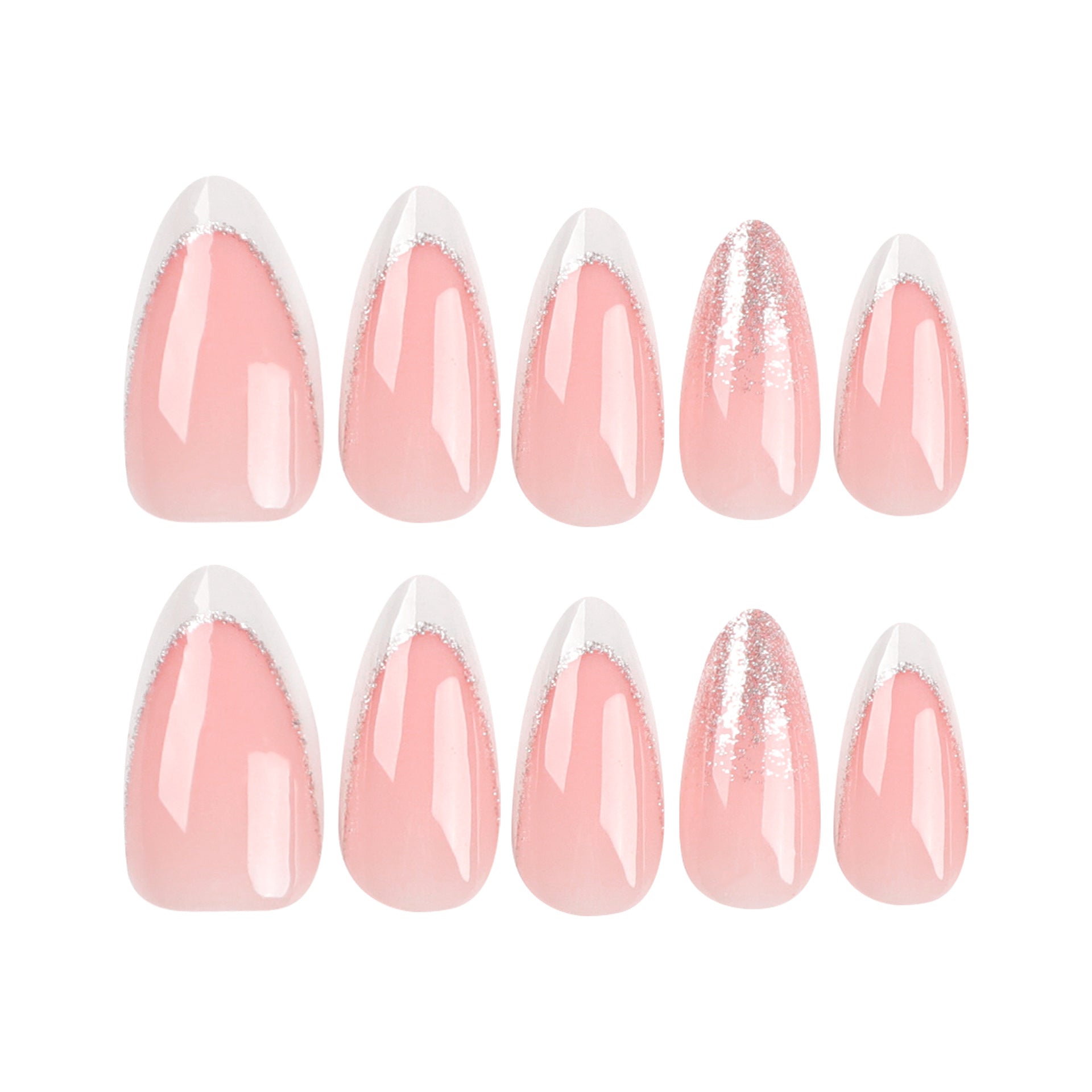 Wholesale 24 Pieces/box White Edge Nude Glitter Press-on Nails Kits Nail Stickers ACC-NS-LeFan056