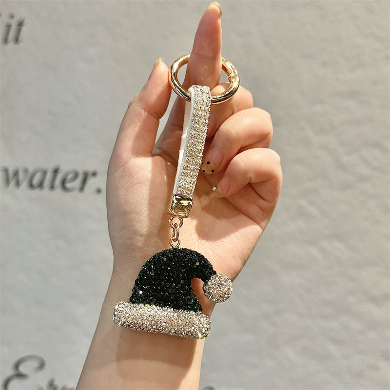 Wholesale diamond-encrusted Christmas keychain,  cartoon Christmas tree metal keychain