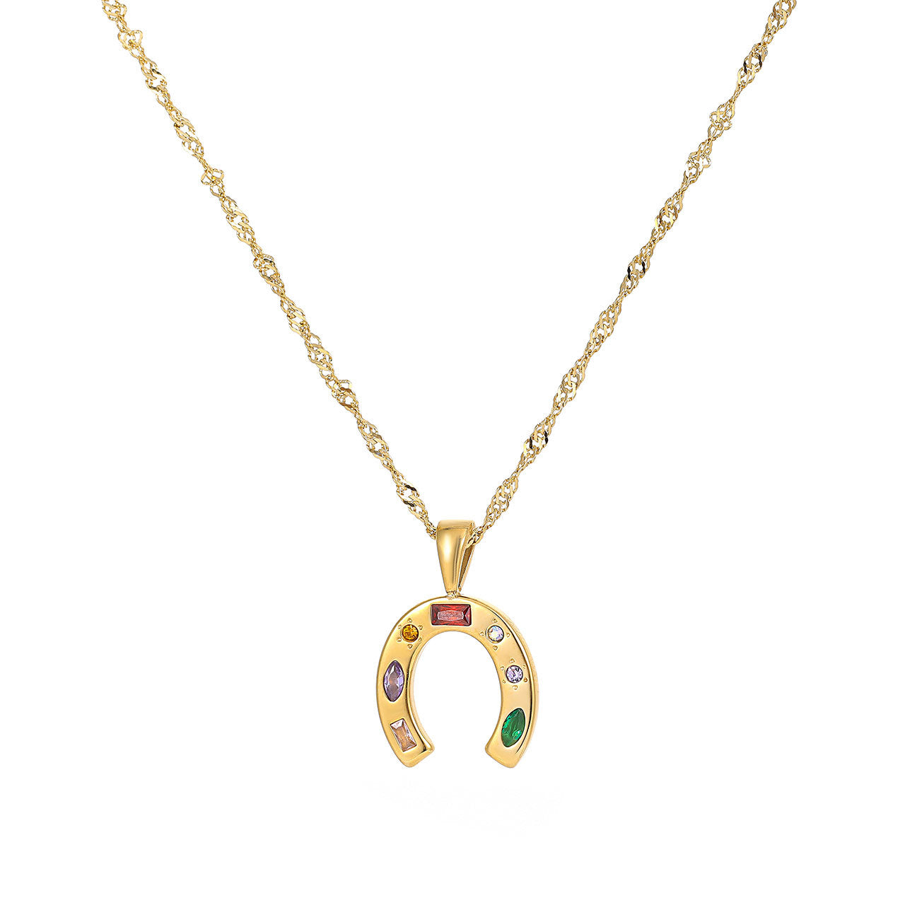 Wholesale Titanium Steel Horseshoe Necklace with Colorful Zirconia