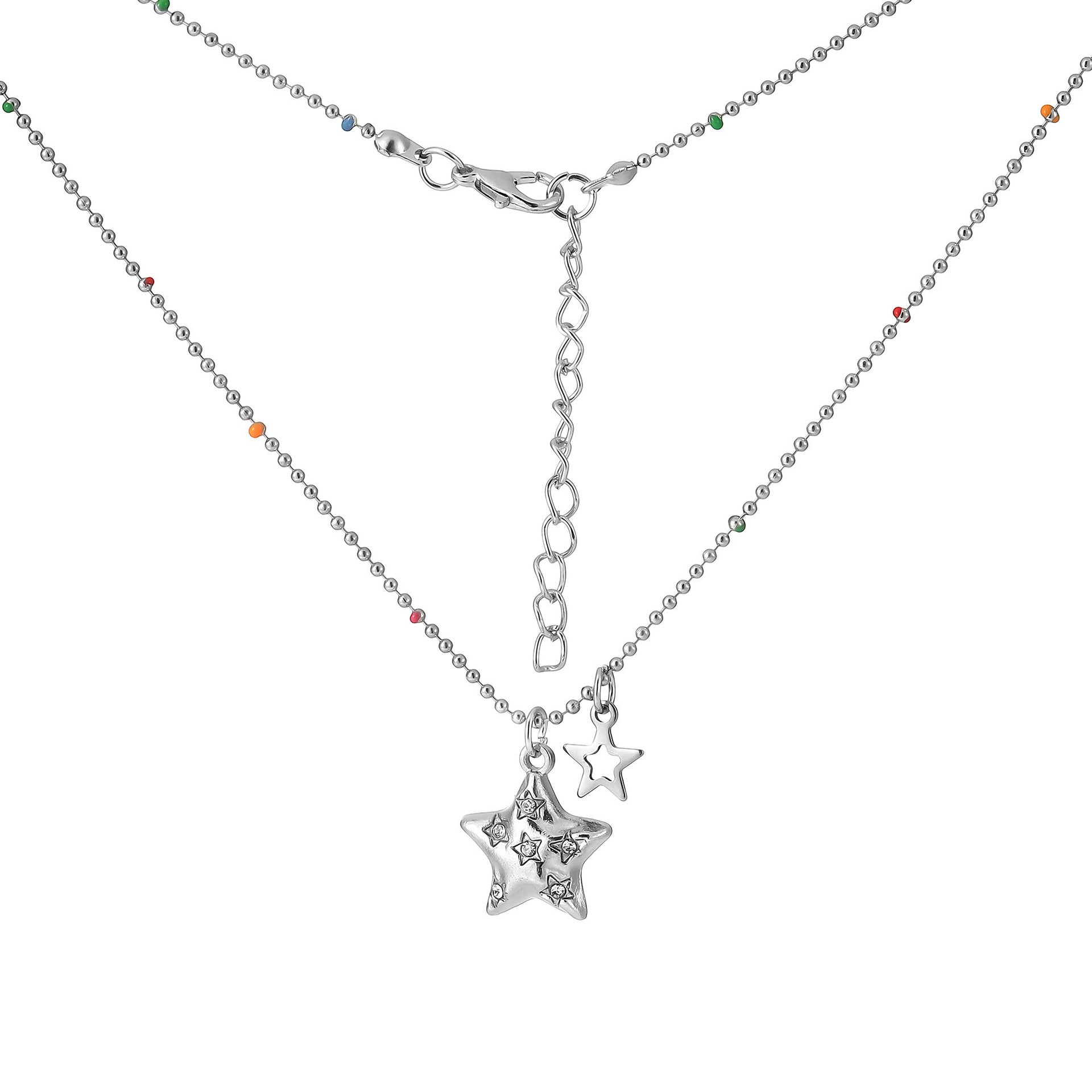 Wholesale colorful beaded star point diamond hollow pendant necklace
